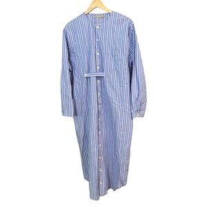 SOLIKA‎ Blue White Stripe Button Up Long Sleeve Shirt Dress Midi Sz M Minimalist
